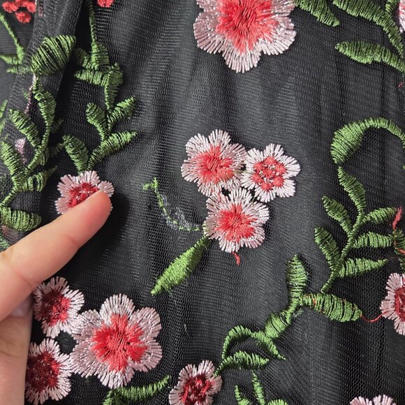 Modcloth Womens Black Mesh Floral Embroidered Dress Size L Feminine Fairy Whimsy - Picture 4 of 12